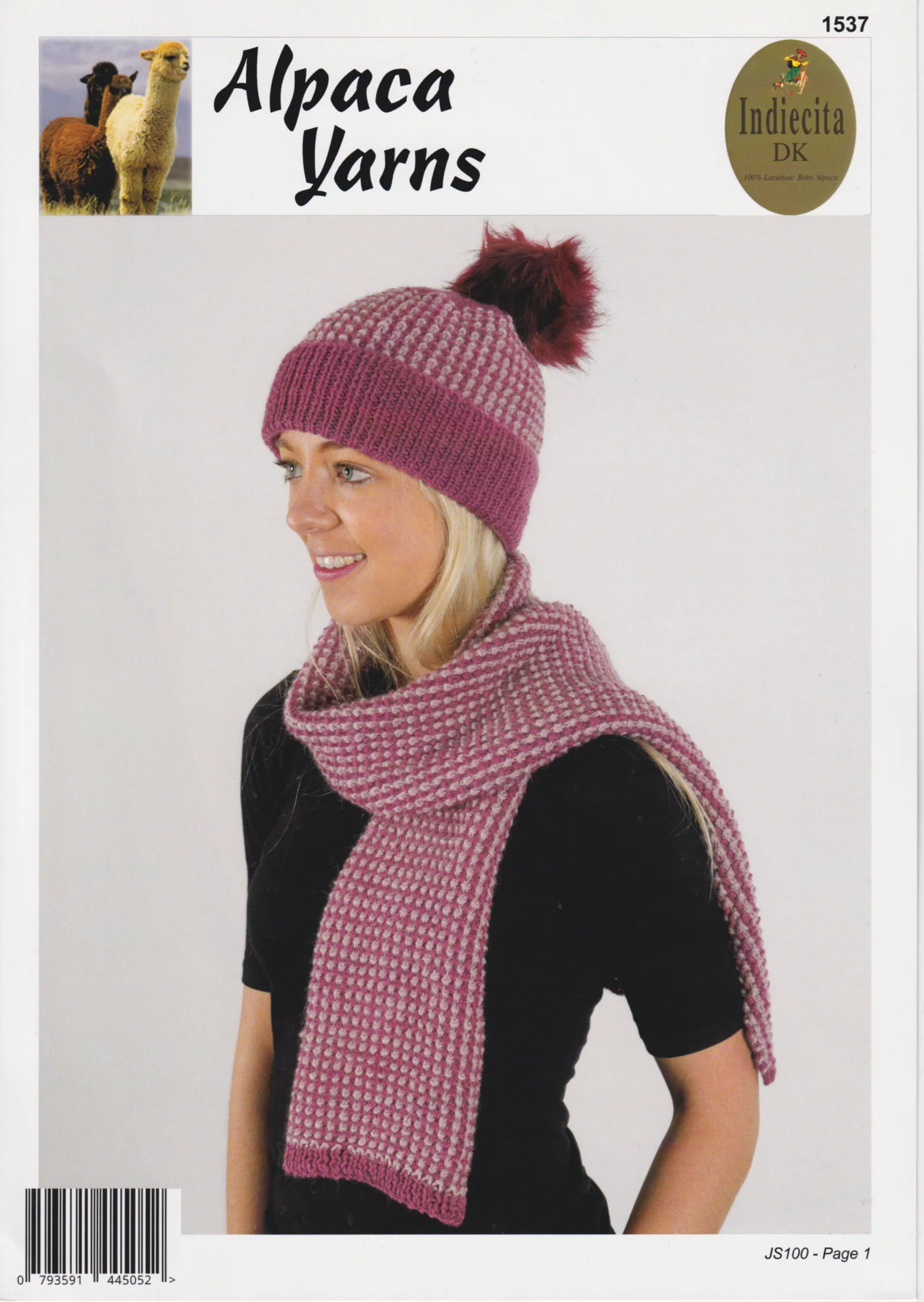 Alpaca Yarns Pattern 1537 8 Ply Two Tone Hat Scarf