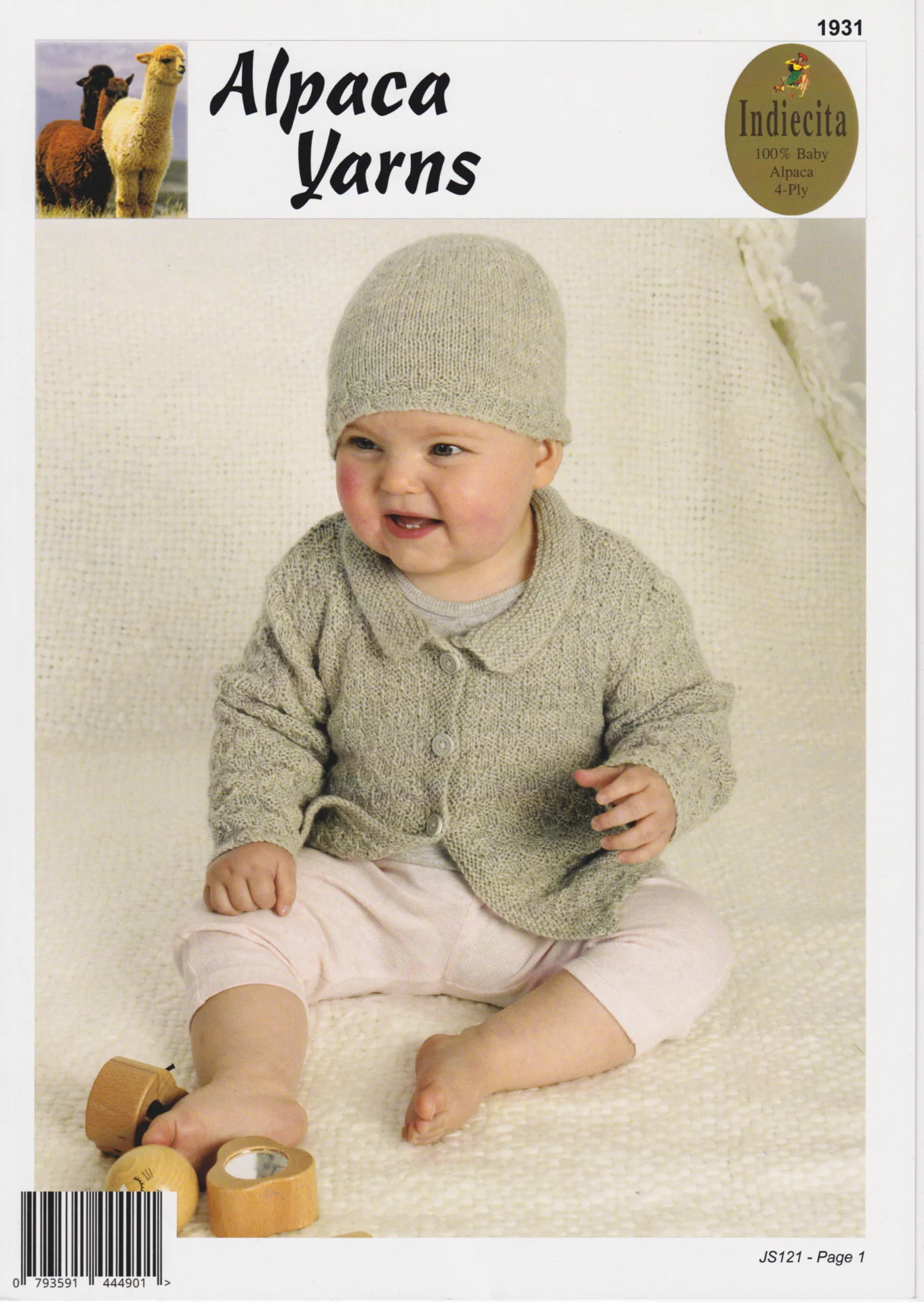 Alpaca Yarns Pattern 1931 4 Ply Baby Cardigan and Beanie