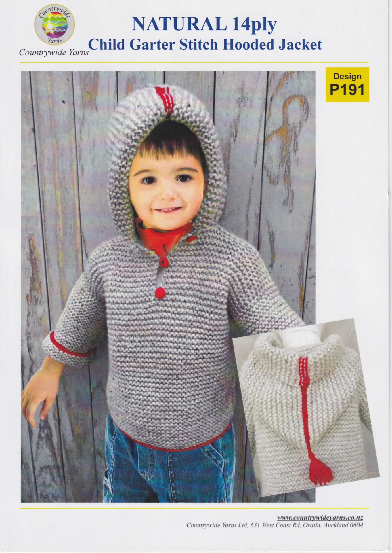 Countrywide Pattern P191 Nat 14 Ply Child Garter Stitch Hooded Jacket