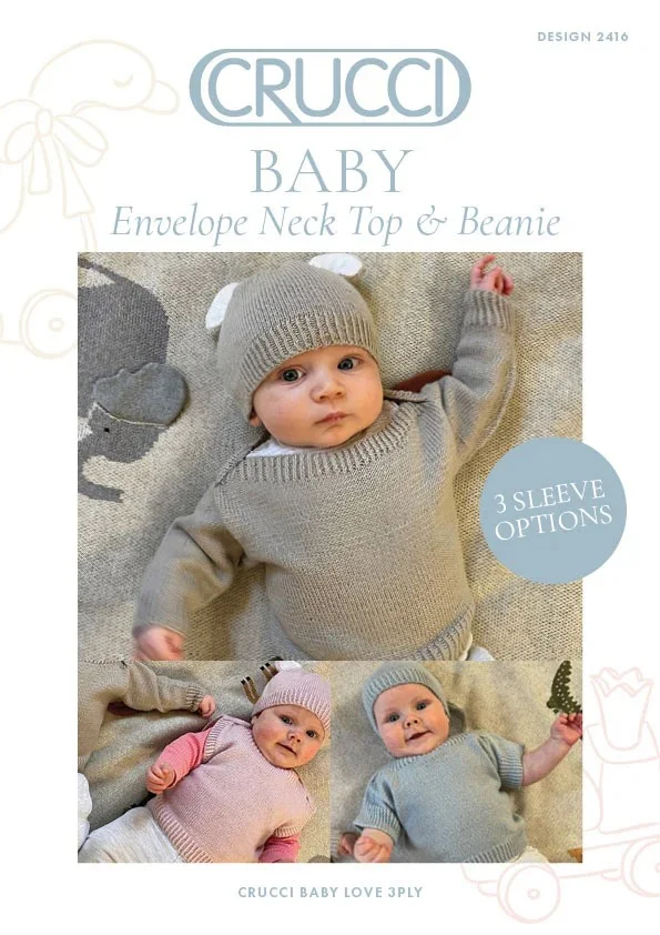Crucci 2416 3 Ply Baby Envelope Neck Top and Beanie