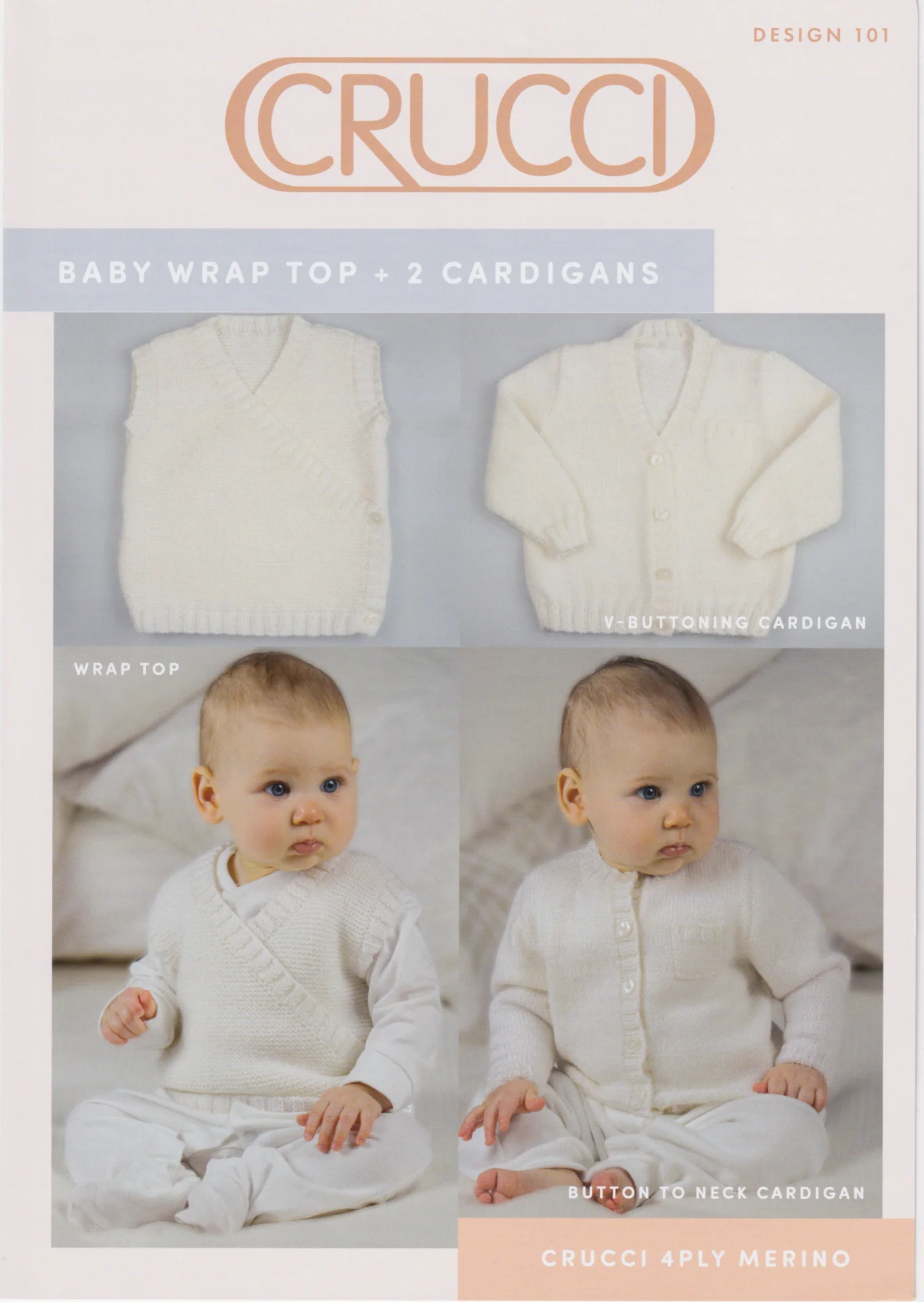 Crucci Pattern 101 4 Ply Baby Wrap Top and Cardigans