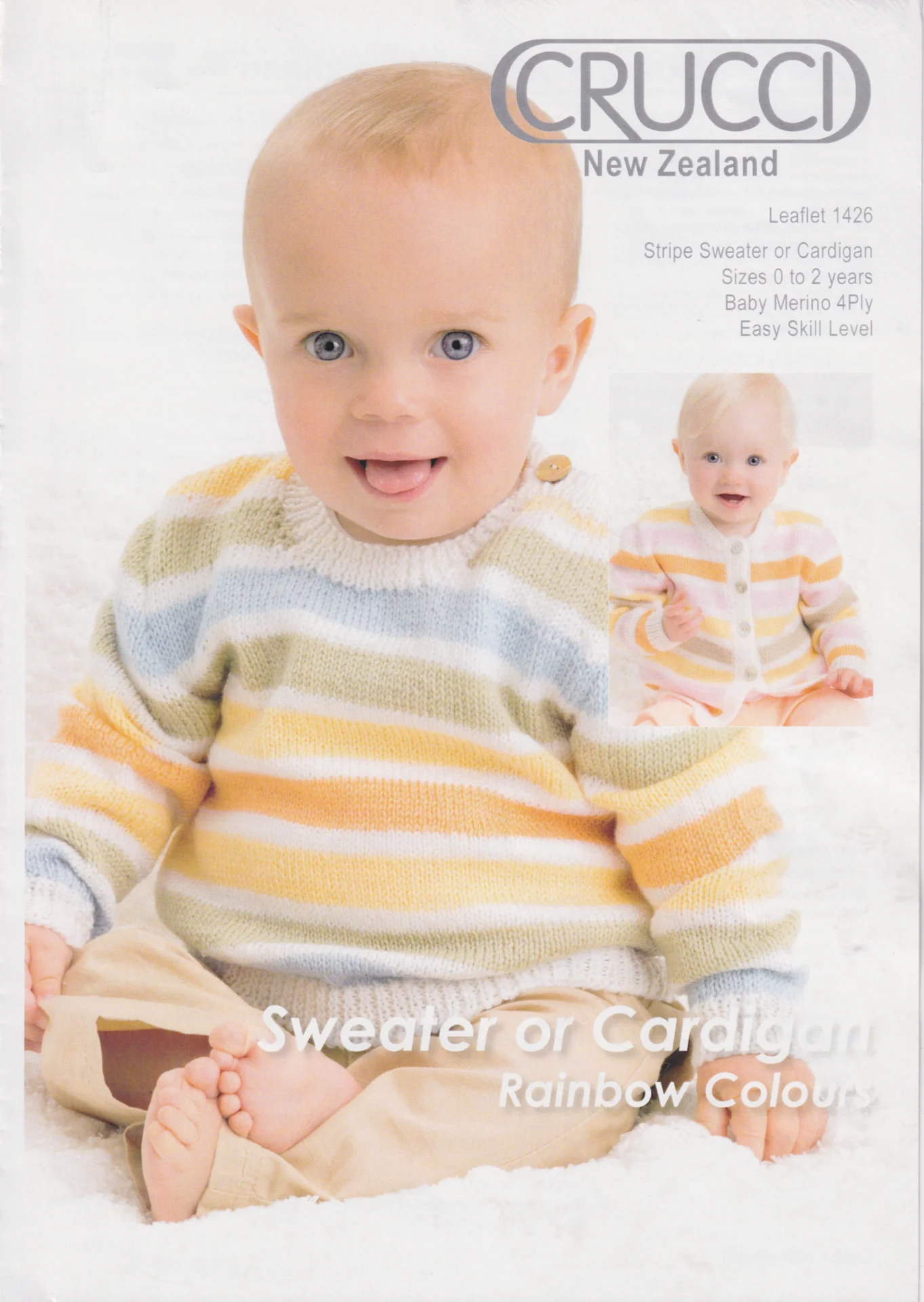 Crucci Pattern 1426 4 Ply Striped Sweater or Cardigan Baby