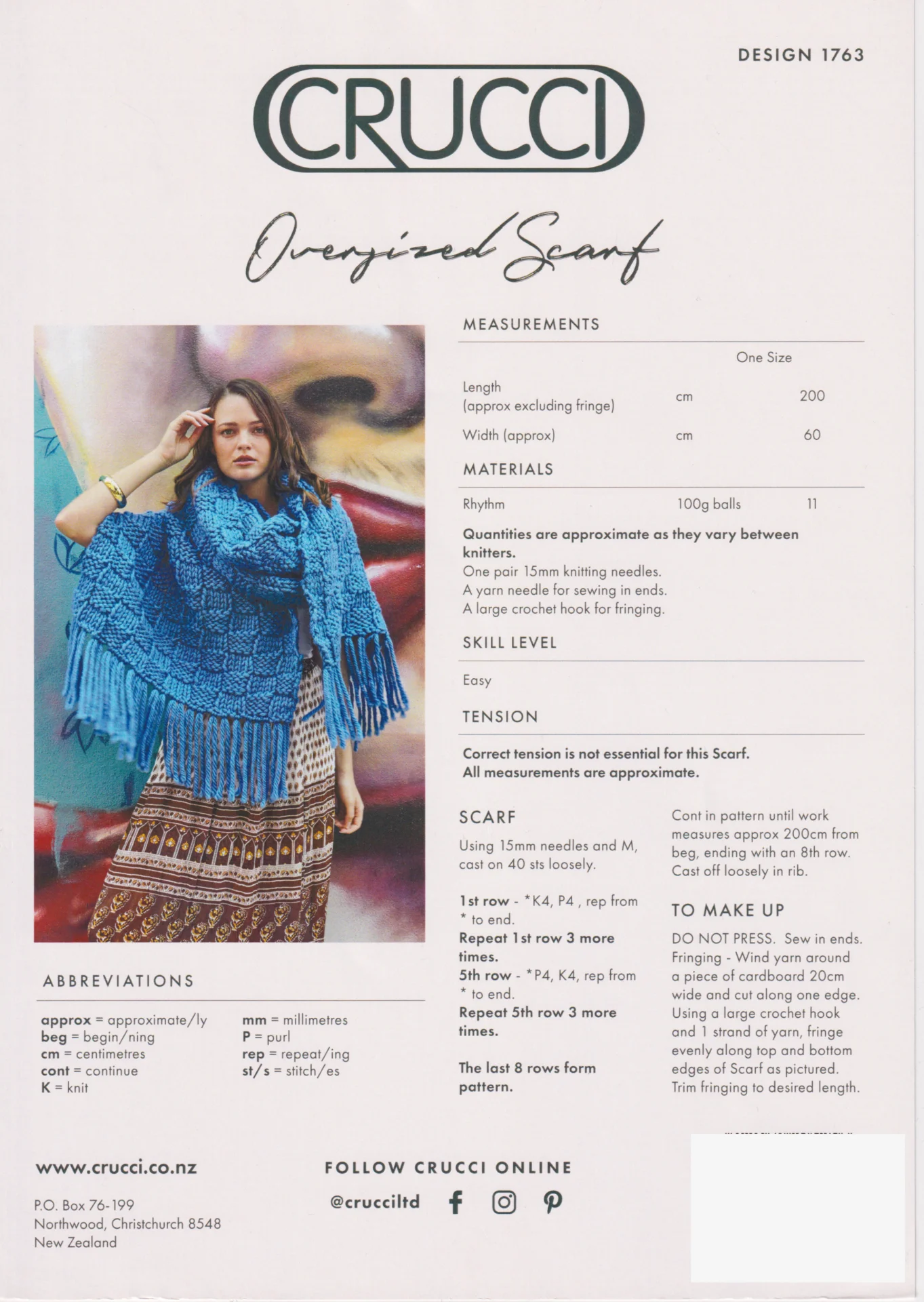 Crucci Pattern 1763 Rhythm Large Scarf