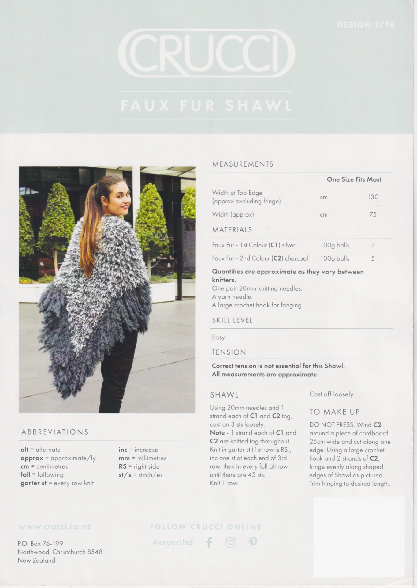 Crucci Pattern 1776 Faux Fur Shawl