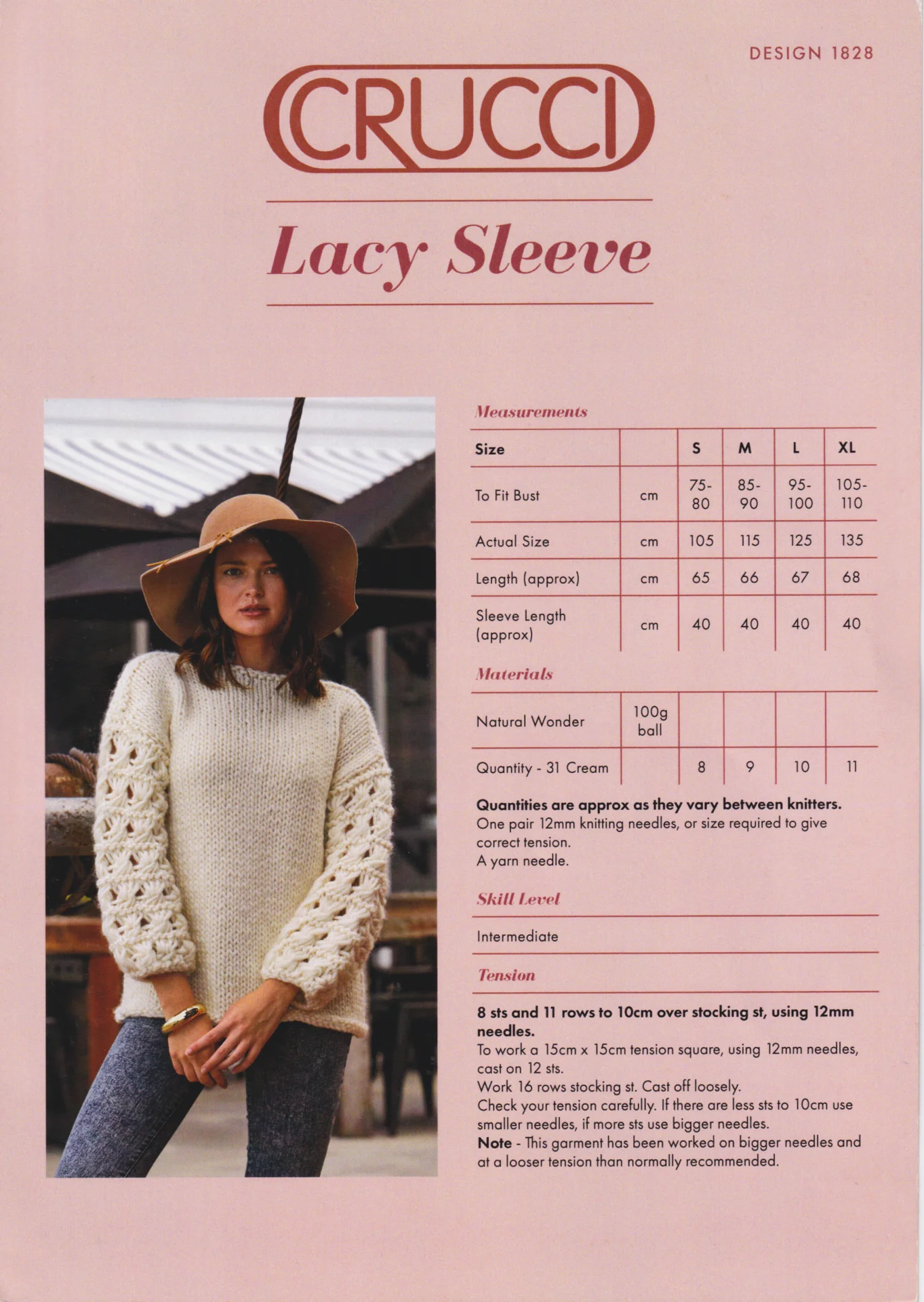 Crucci Pattern 1828 Natural Wonder Lacy Sleeve Jumper