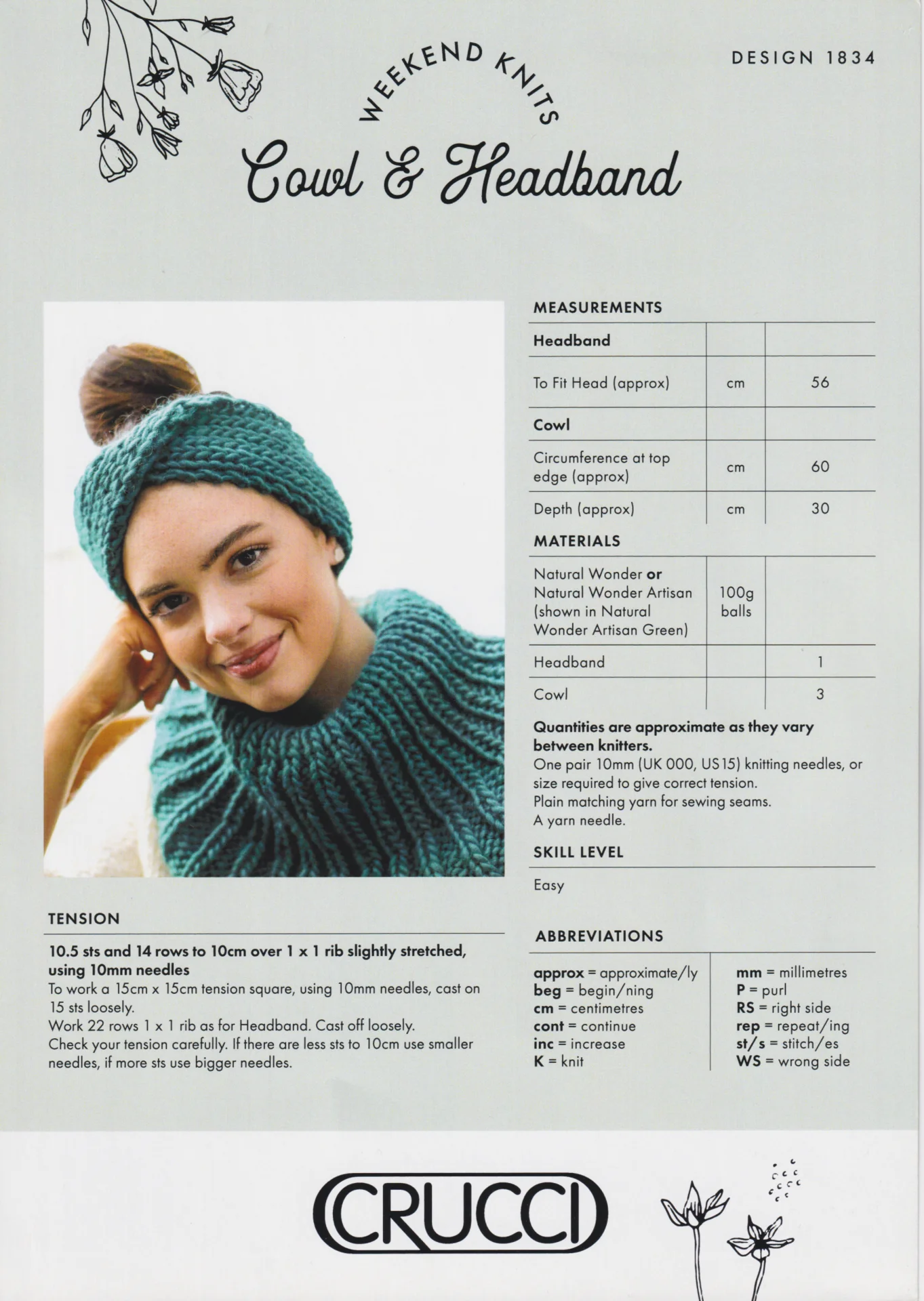 Crucci Pattern 1834 Artisan Headband and Cowl