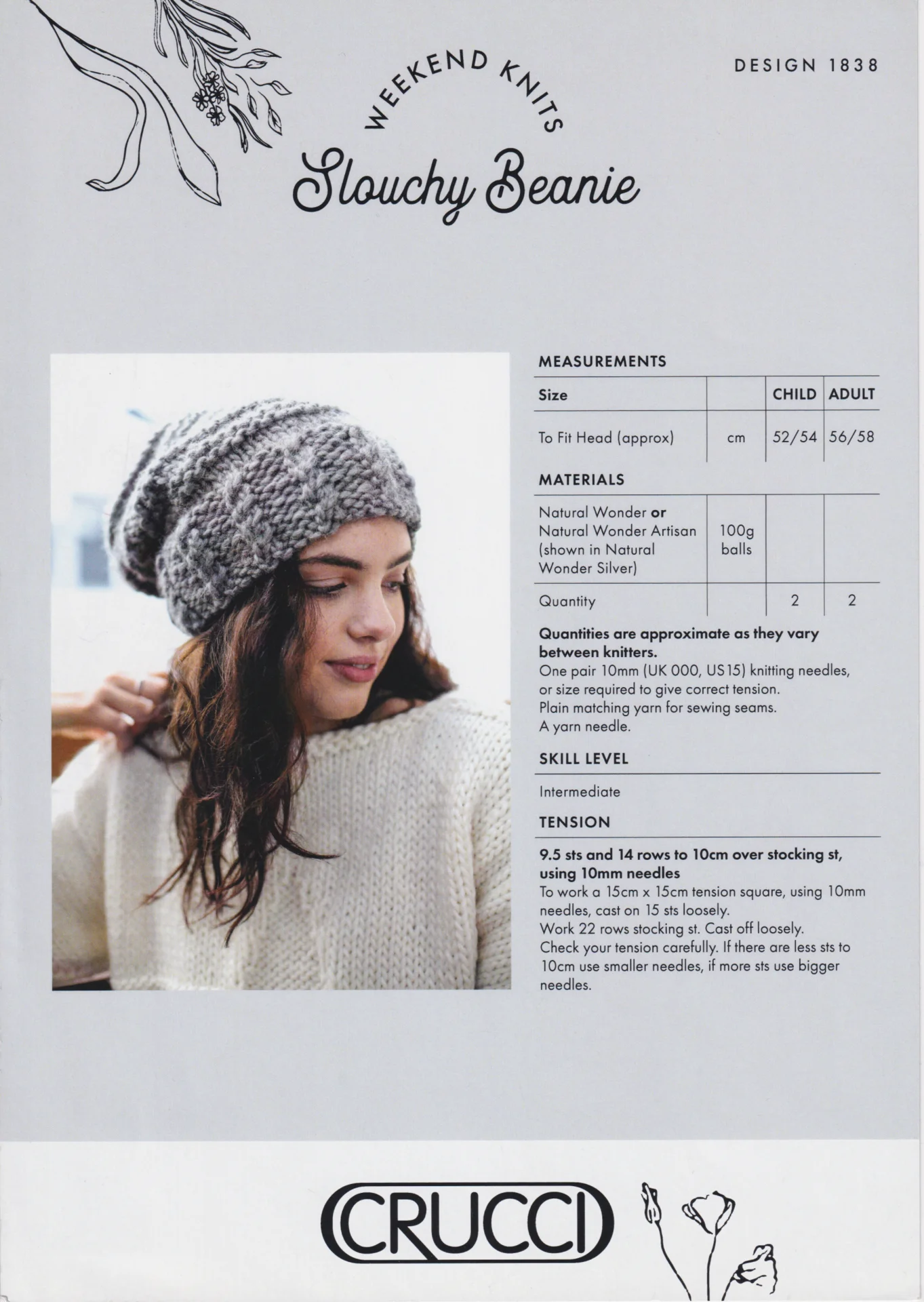 Crucci Pattern 1838 Natural Wonder Slouchy Beanie