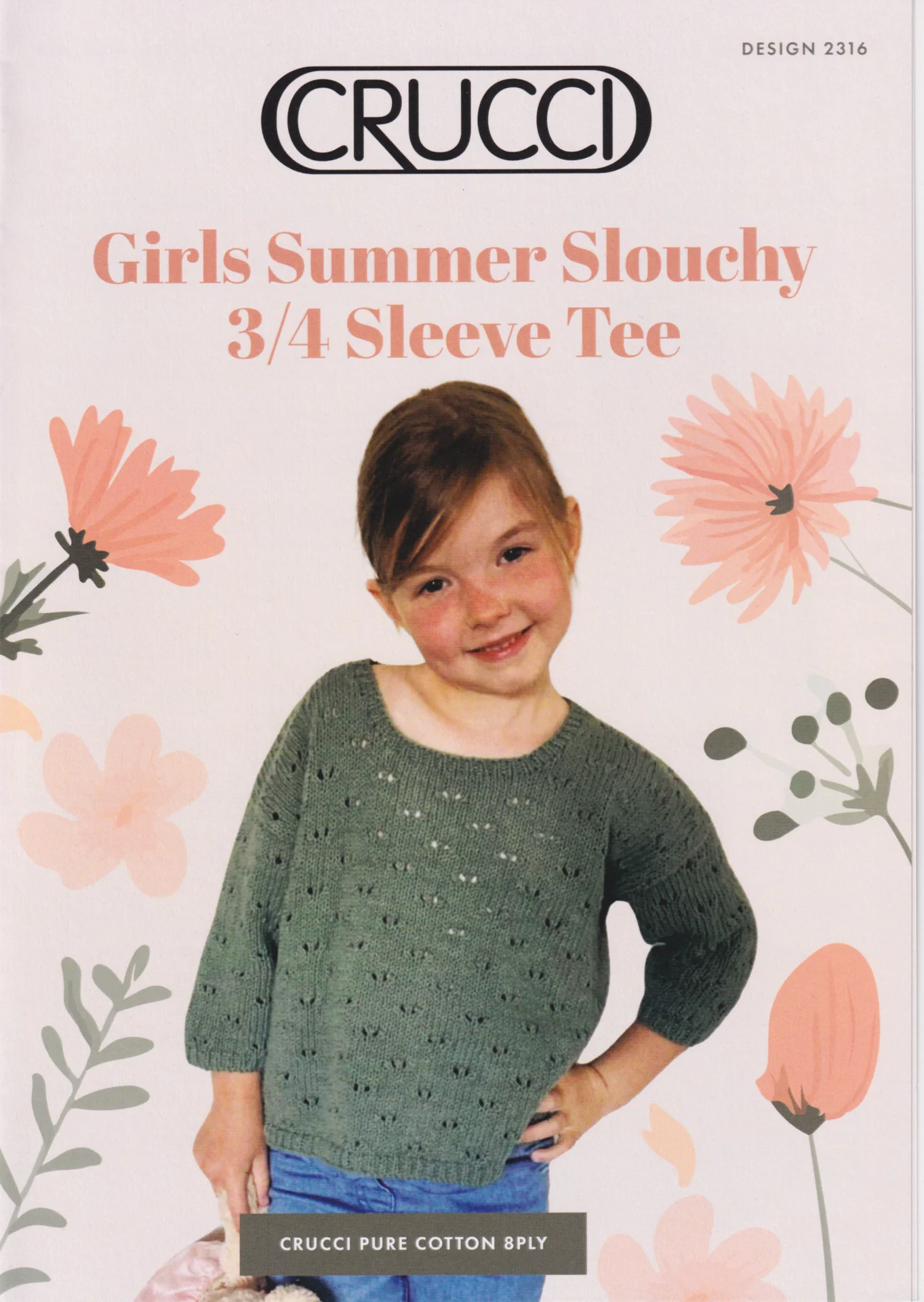 Crucci Pattern 2316 8 Ply Girls Summer Slouchy 3/4 Sleeve Tee