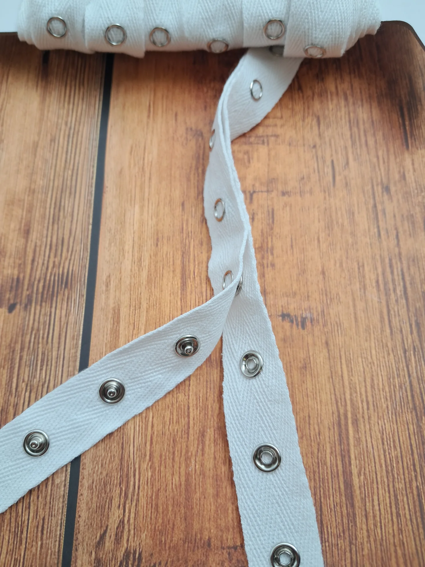 Dome Tape White Cotton with Silver Metal Domes