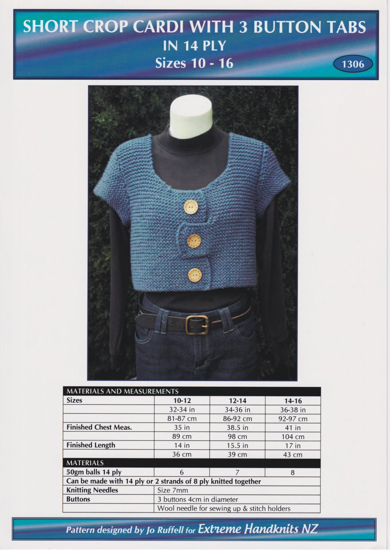 Extreme Handknits Pattern 1306 Short Crop 14 Ply