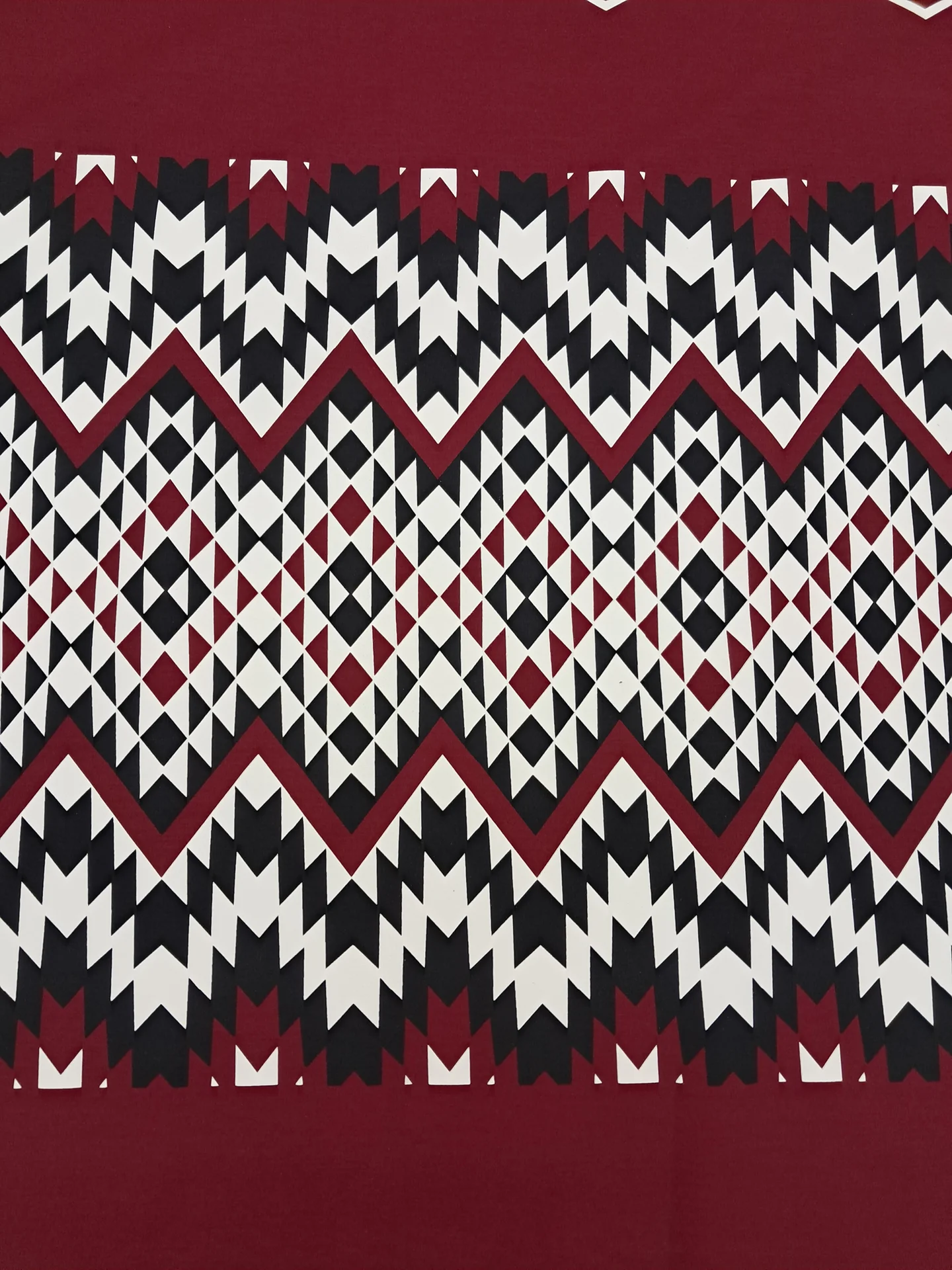 Fabric Maori Print Burgundy White Black