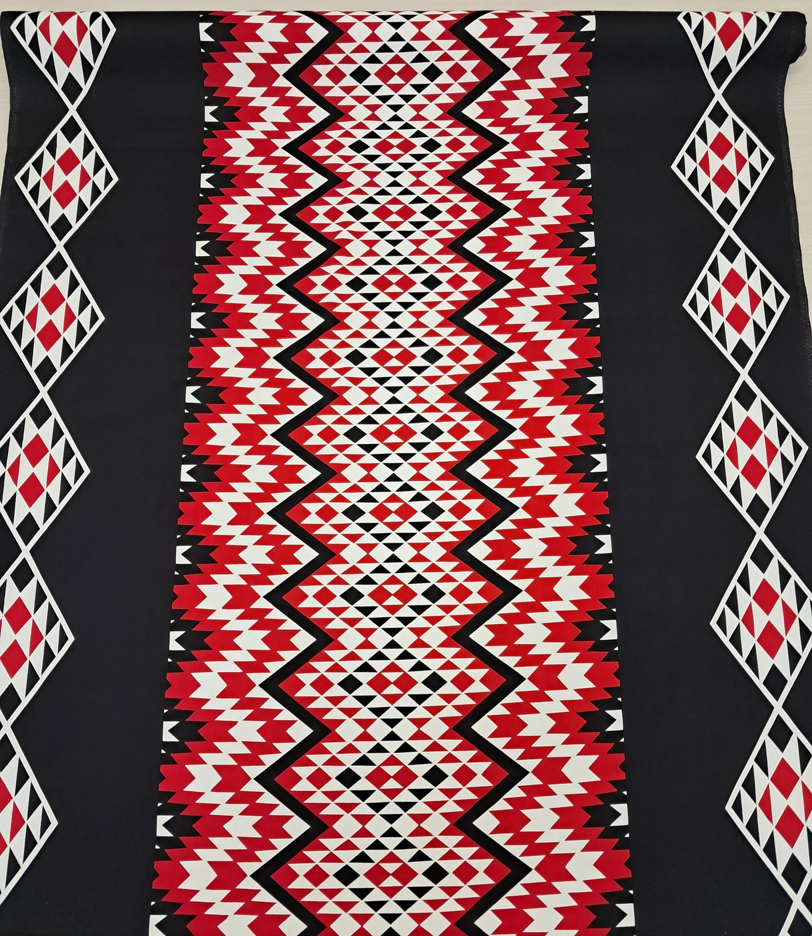 Fabric Maori Print Red Black White
