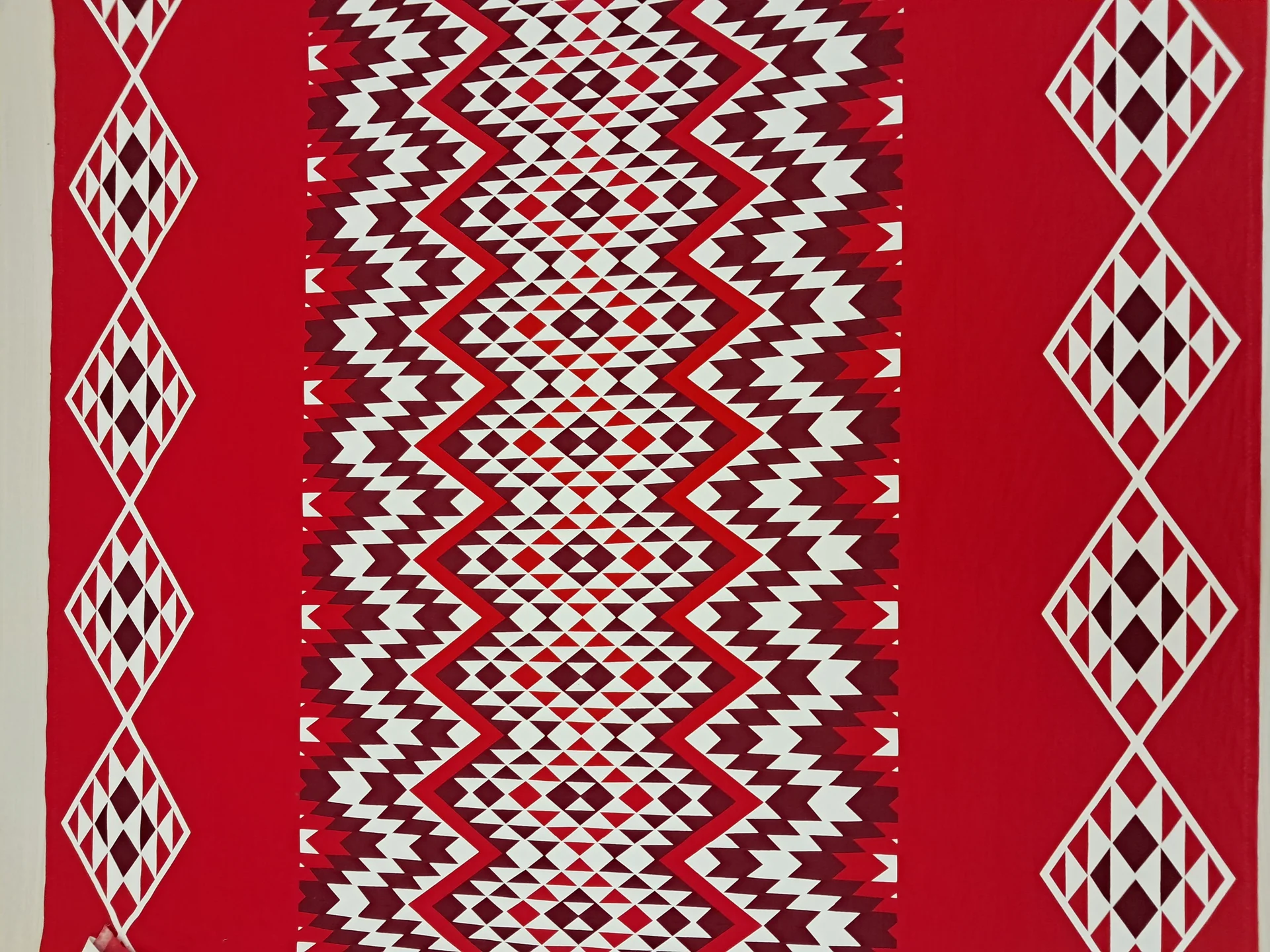 Fabric Maori Print Red Burgundy White