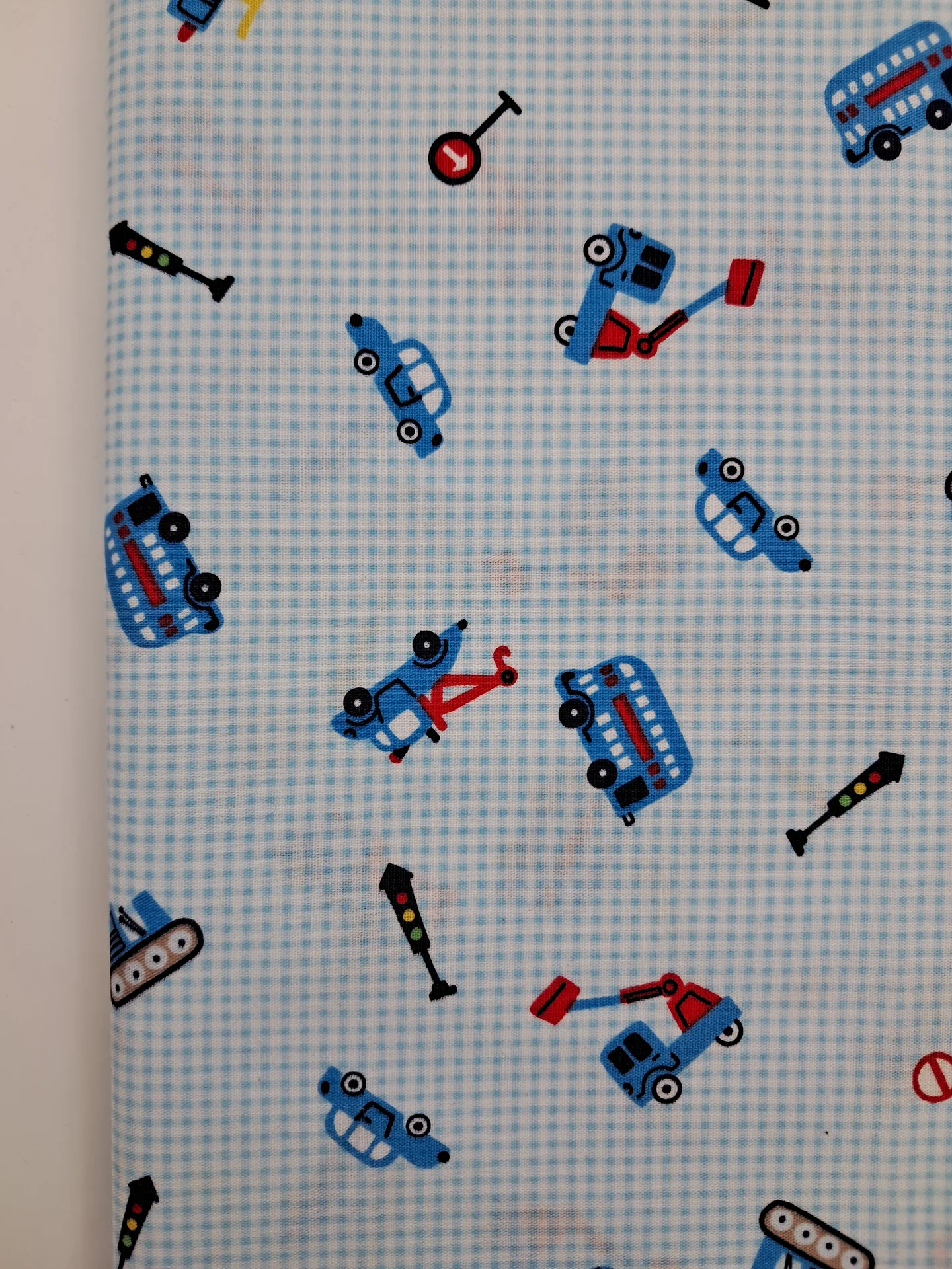 Fabric Tiny Blue Gingham Cars
