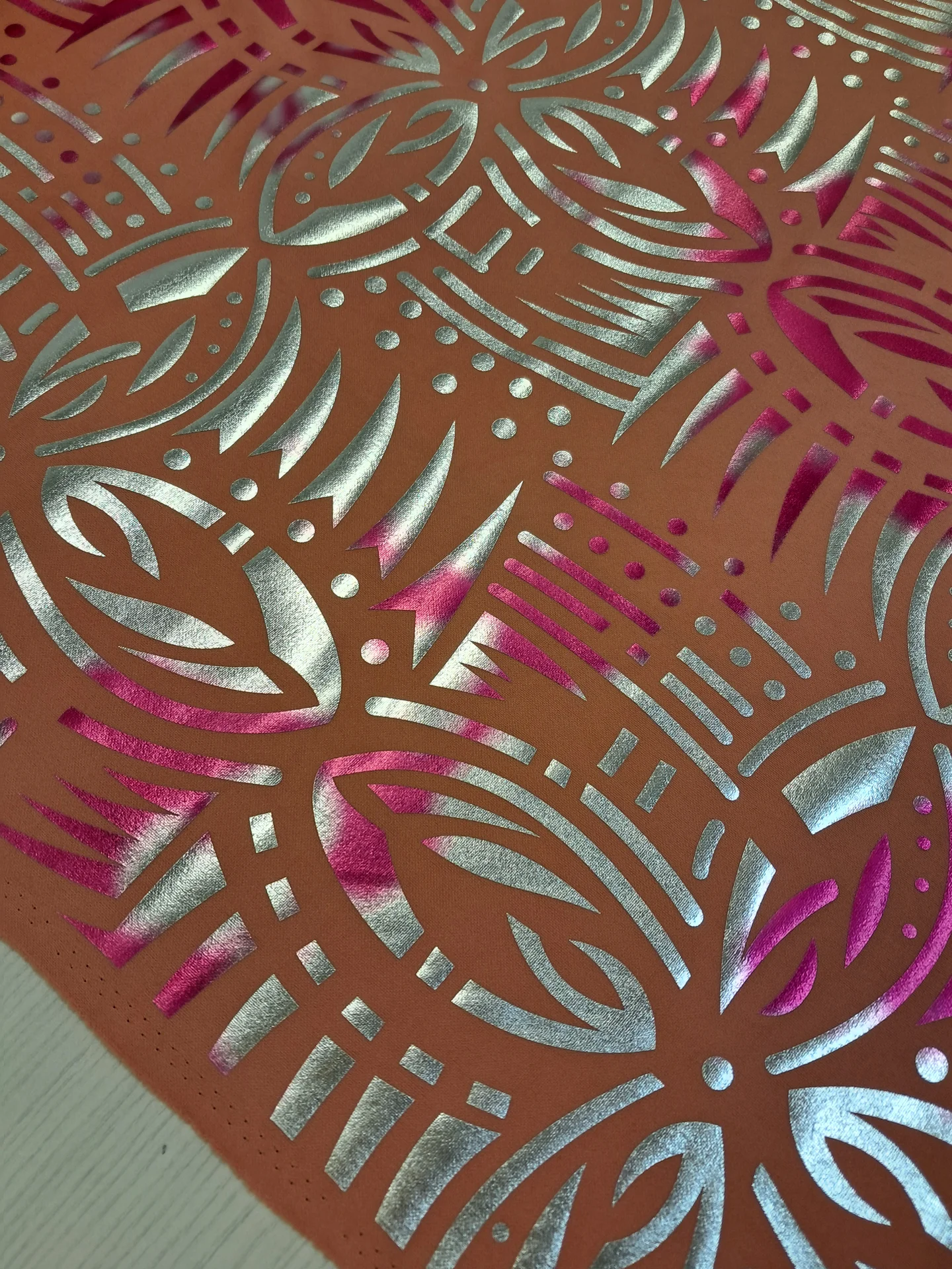 Fabric Two Tone Foil Print Peach WW