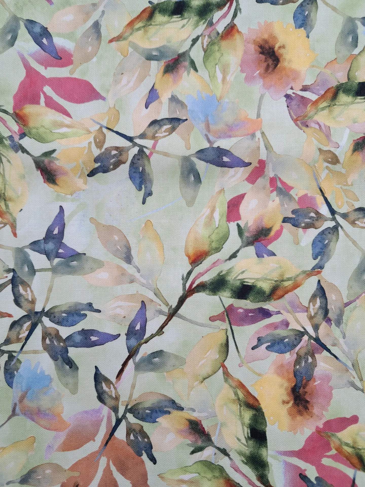 Flowers River Light Green Background Autumn Leaves and Flowers