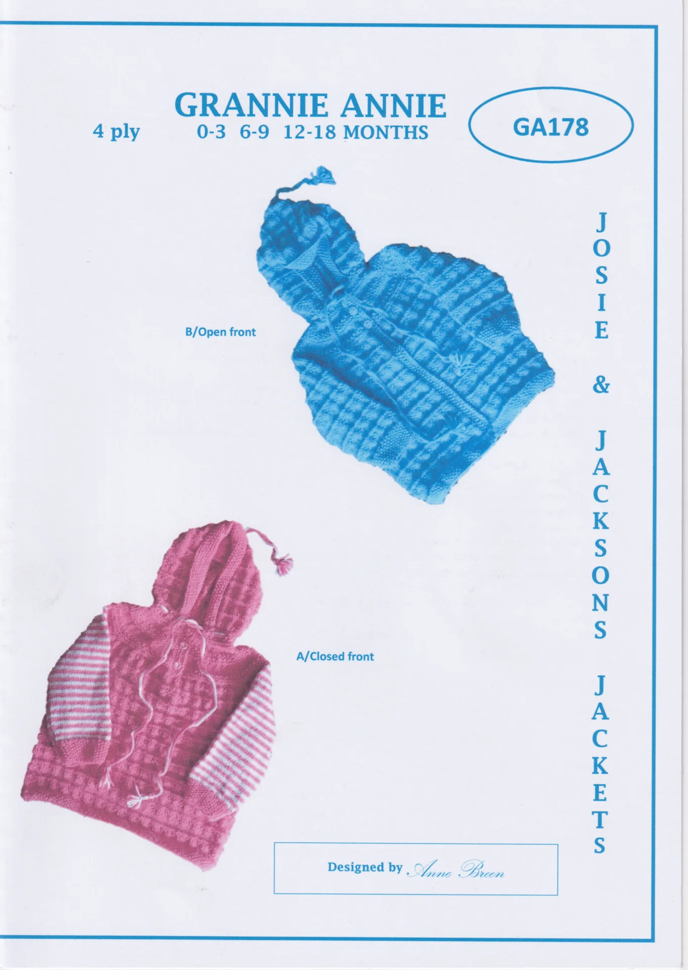 Grannie Annie Pattern 178 Josie and Jackson Jacket 4 Ply