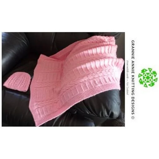 Grannie Annie Pattern GA131 8 Ply Baby Blanket and Beanie