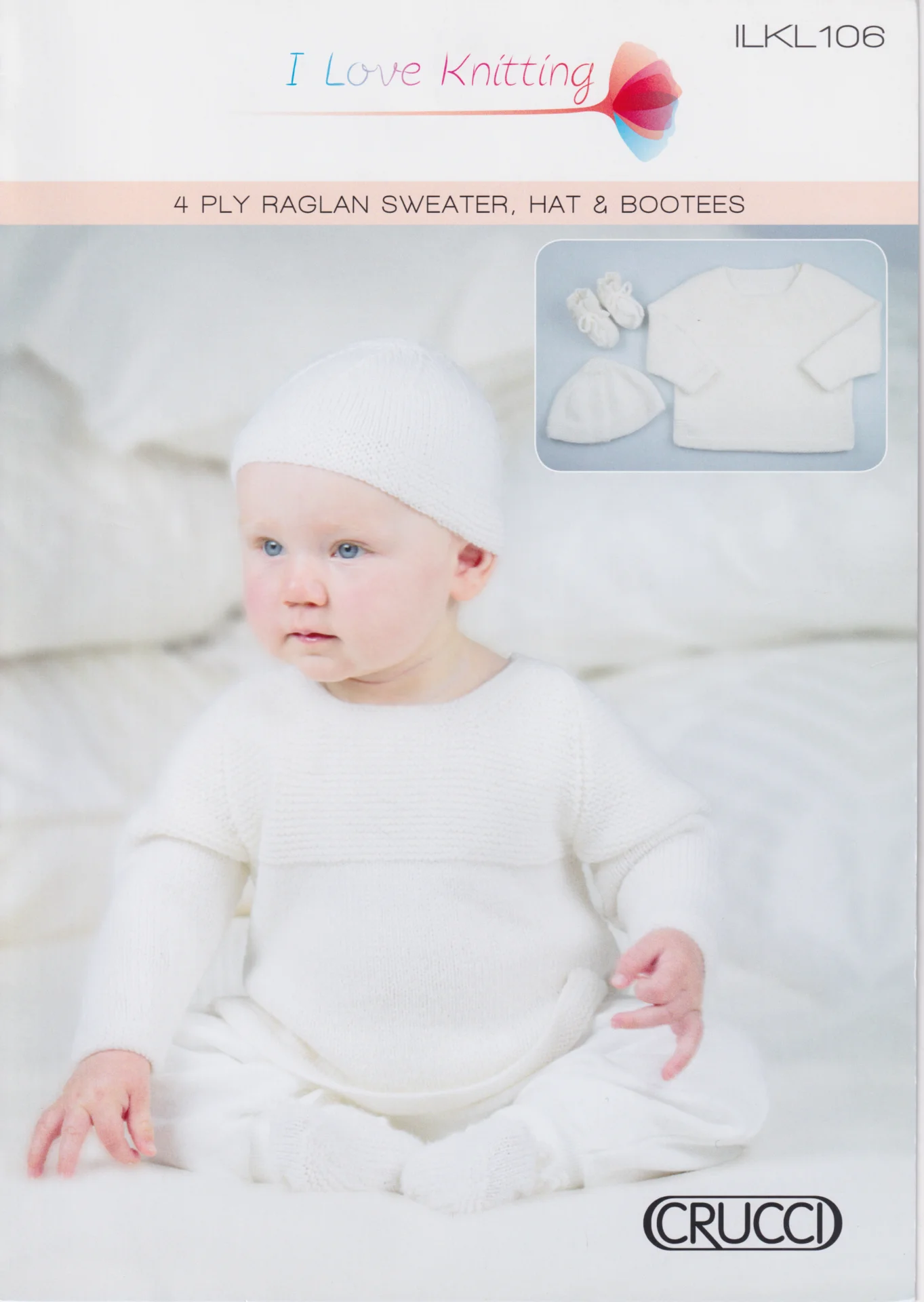 ILKL 106 4 Ply Raglan Baby Sweater, Hat and Bootees