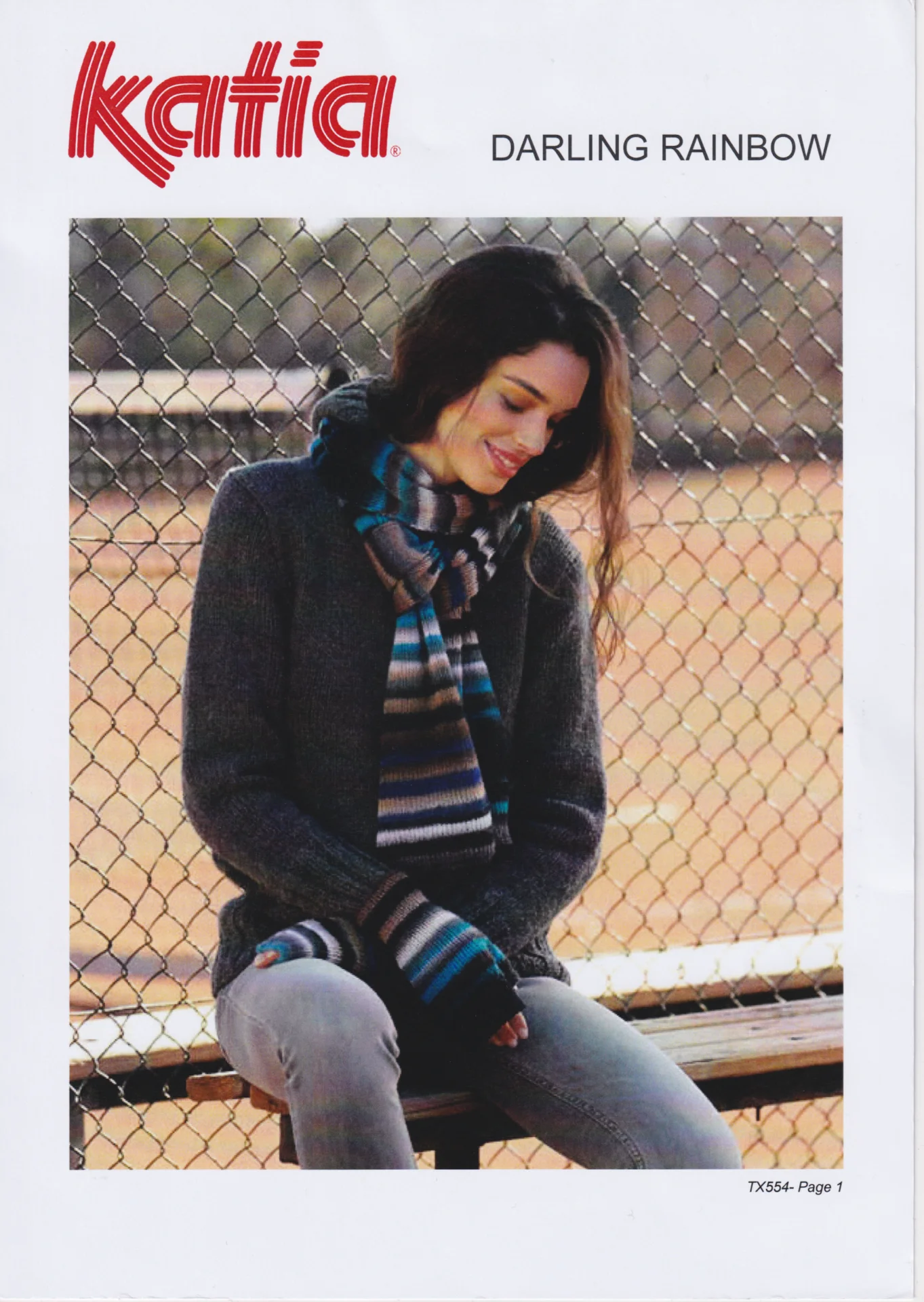Katia Pattern Darling Rainbow TX554 Scarf and Mitts 4 Ply