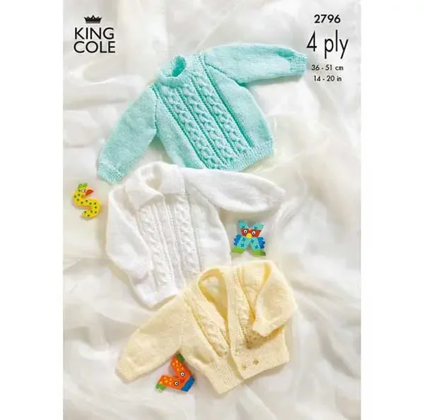 King Cole Pattern 2796 4 Ply Babies Sweater, Jacket and Cardigan