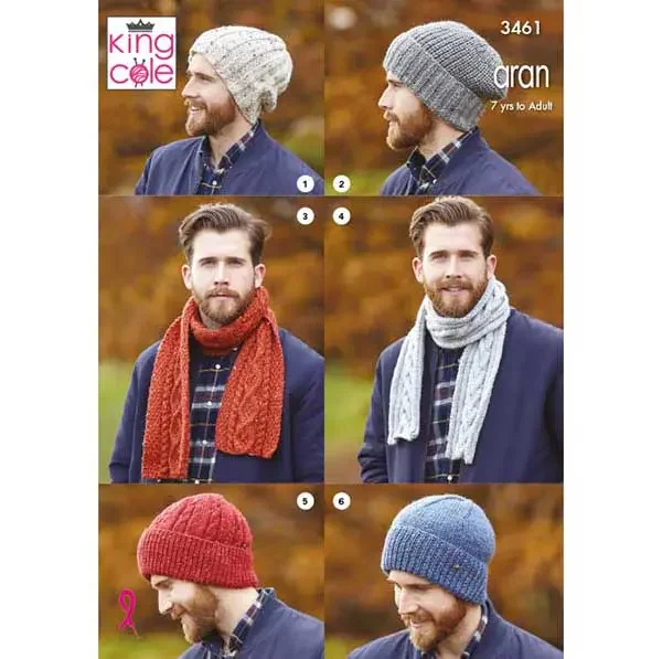 King Cole Pattern 3461 10 Ply Hats and Scarves