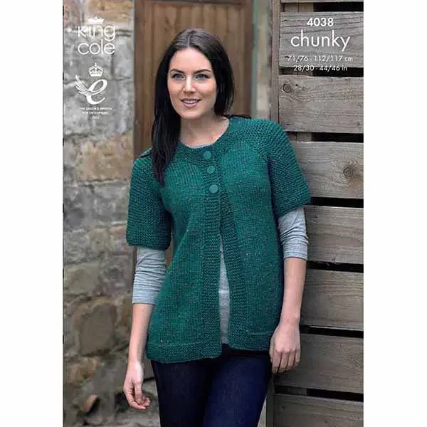 King Cole Pattern 4038 14 Ply Ladies Raglan Sweater and Cardigan