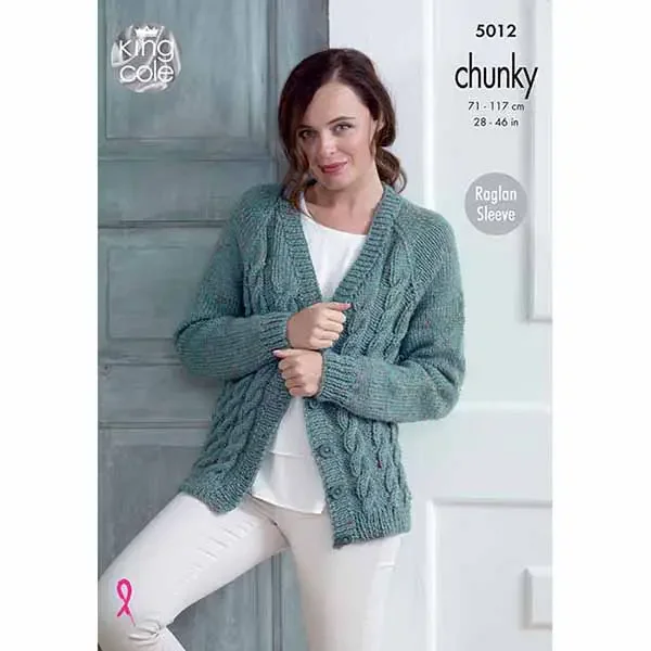 King Cole Pattern 5012 14 Ply Womens Cabled Cardigan and Sweater