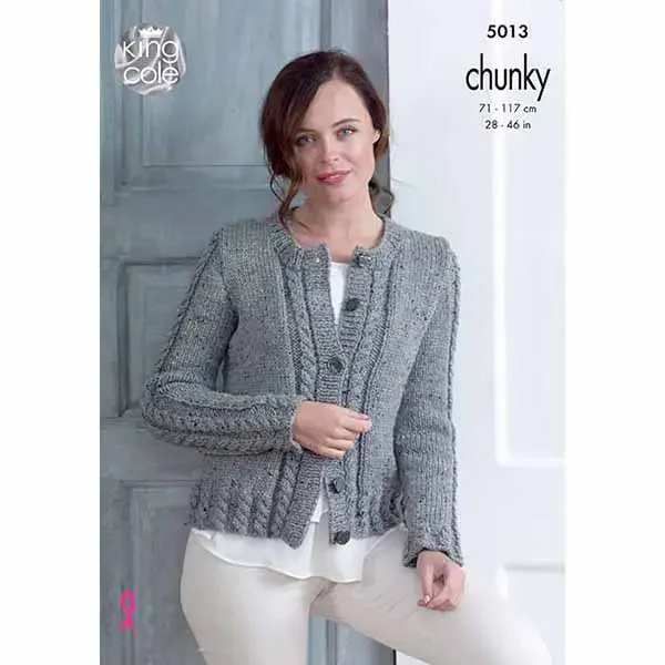 King Cole Pattern 5013 14 Ply Womens Cabled Cardigan and Sweater