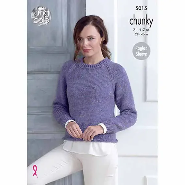 King Cole Pattern 5015 14 Ply Ladies Raglan Sweater