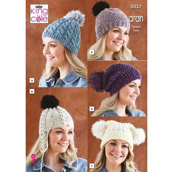 King Cole Pattern 5037 10 Ply Womens Hats