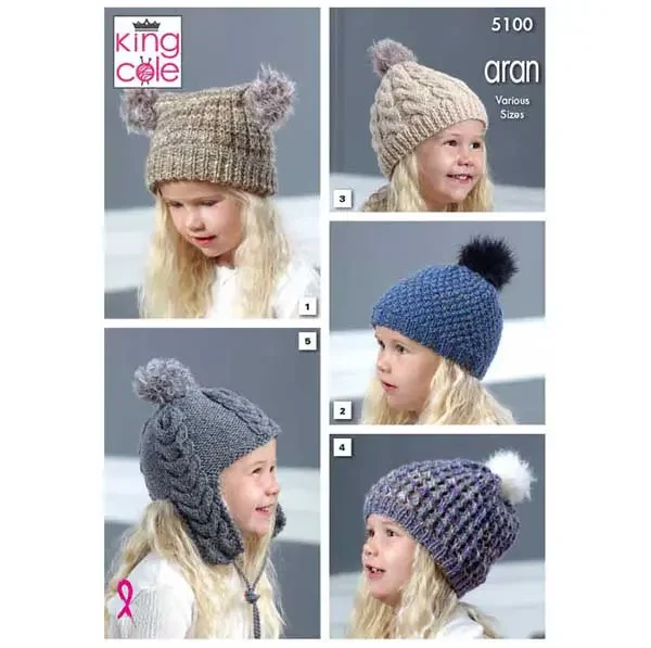 King Cole Pattern 5100 10 Ply Childs Hats
