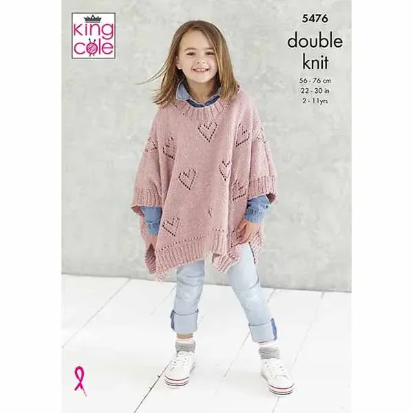 King Cole Pattern 5476 8 Ply Girls Poncho
