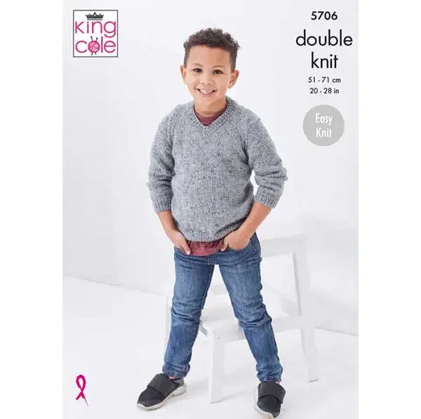 King Cole Pattern 5706 8 Ply Kids V Neck Sweater and Vest