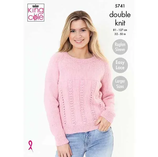King Cole Pattern 5741 8 Ply Ladies Raglan Sleeve Cardigan and Sweater