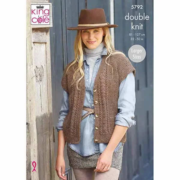 King Cole Pattern 5792 8 Ply Ladies Waistcoat and Cardigan