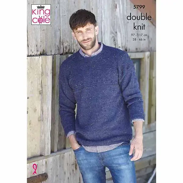 King Cole Pattern 5799 8 Ply Mens Round and V Neck Sweaters
