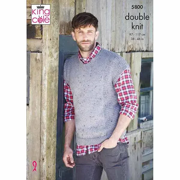 King Cole Pattern 5800 8 Ply Mens Waistcoat and Vest