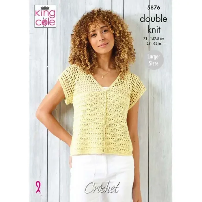 King Cole Pattern 5876 8 Ply Ladies Button up Top and Cardigan Crocheted
