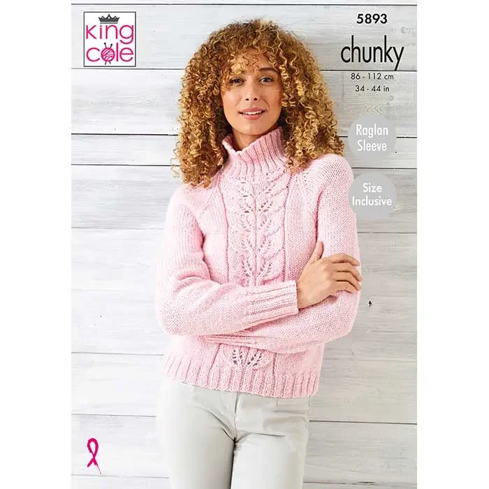 King Cole Pattern 5893 12 Ply Ladies Raglan Sweater and Cardigan