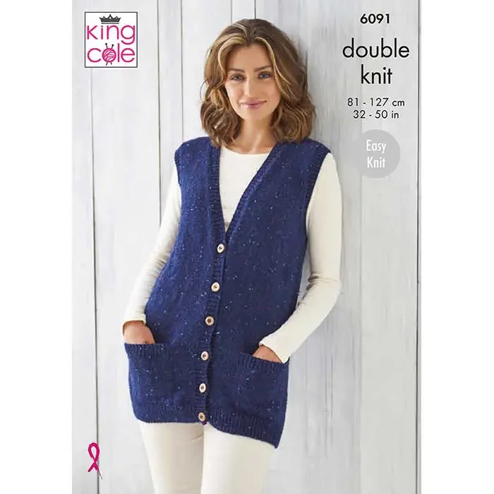 King Cole Pattern 6091 8 Ply Ladies Waistcoat