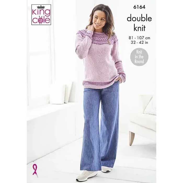 King Cole Pattern 6164 8 Ply Ladies Jumper Knitted In The Round