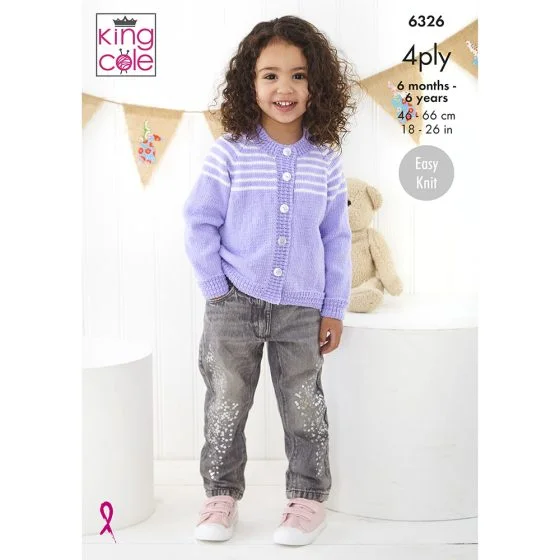 King Cole Pattern 6326 4 Ply Childs Sweater, Cardigan and Hat