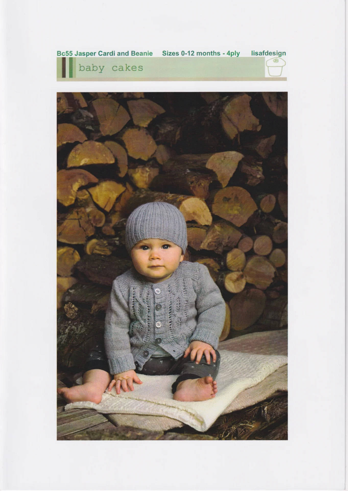 Lisafdesign Pattern Baby Cakes BC55 Jasper Cardigan and Beanie