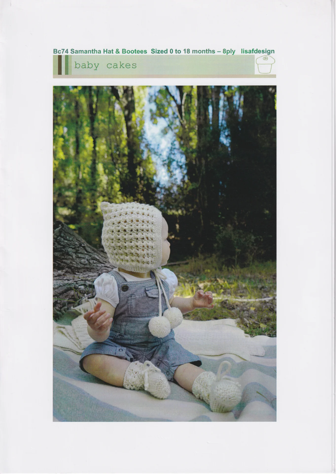 Lisafdesigns Pattern Baby Cakes 74 Samantha Pixie Hat and Bootees