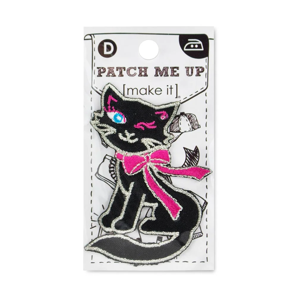 Motif Iron On Winking Black Cat