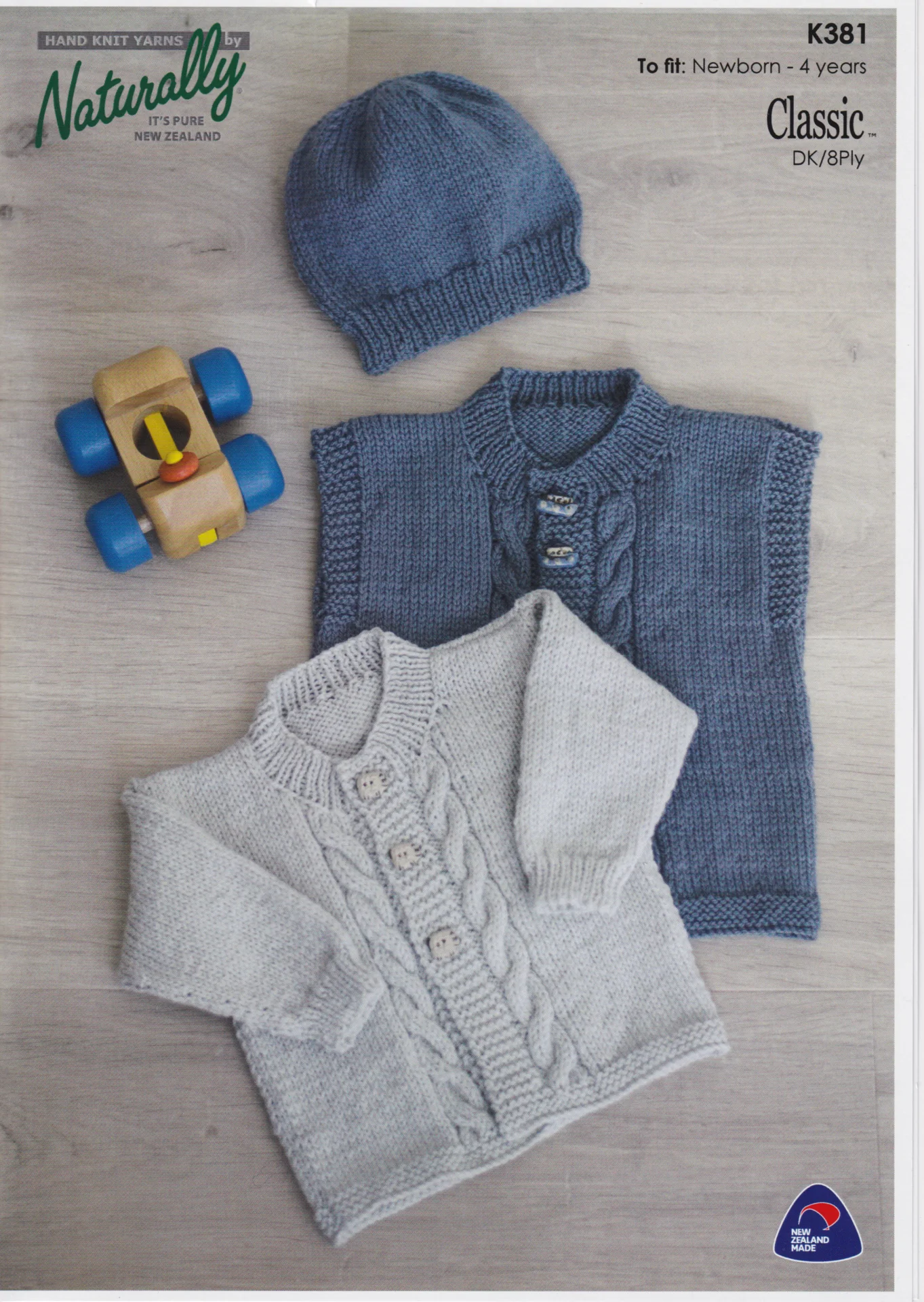 Naturally Pattern  K381 Baby Cardigan Vest & Hat