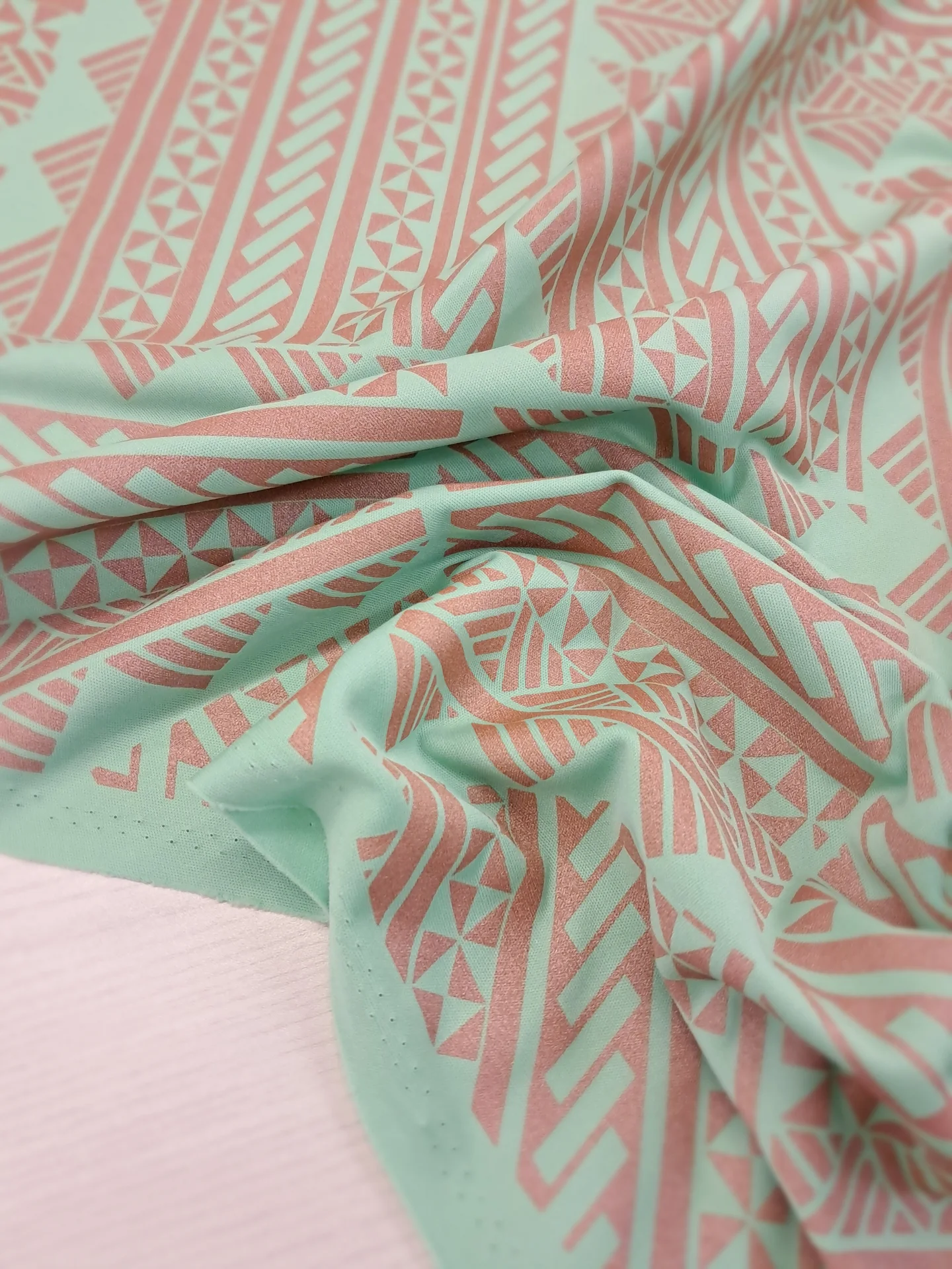 Pasifika Stretch Metallic Print Mint Brown