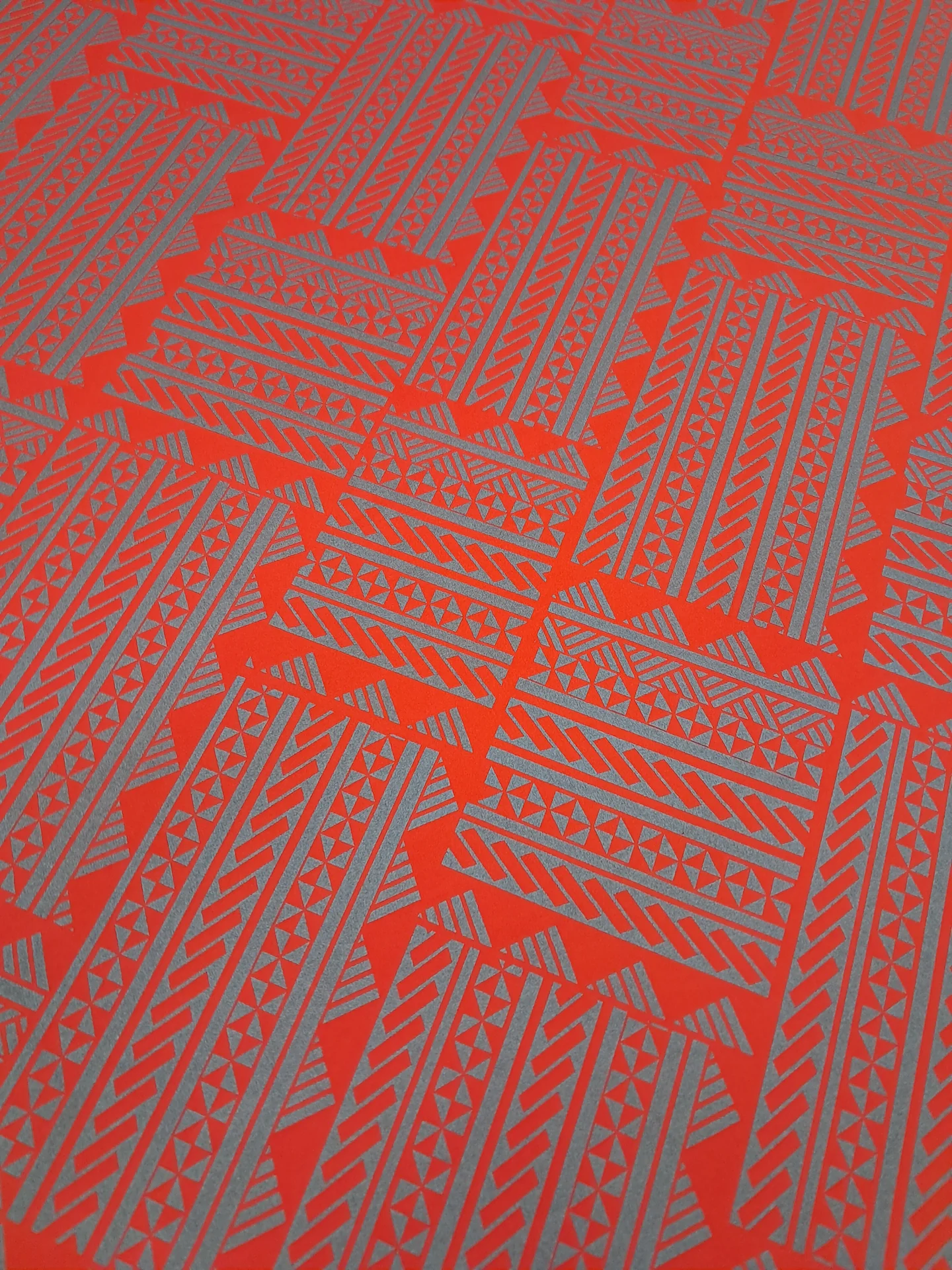 Pasifika Stretch Metallic Print Red Grey