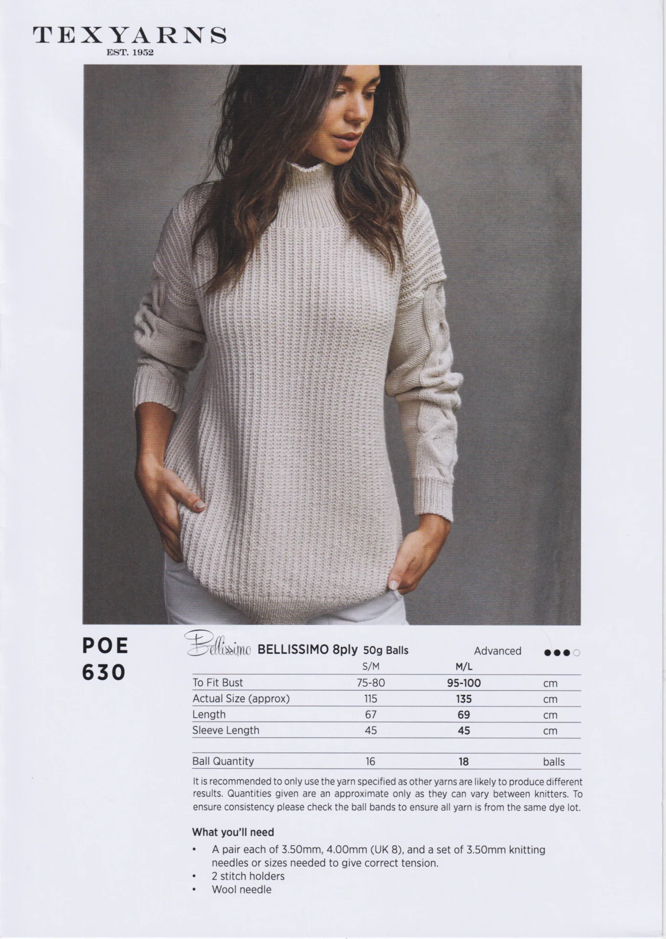 Texyarns Pattern 630 Poe 8 Ply Sweater